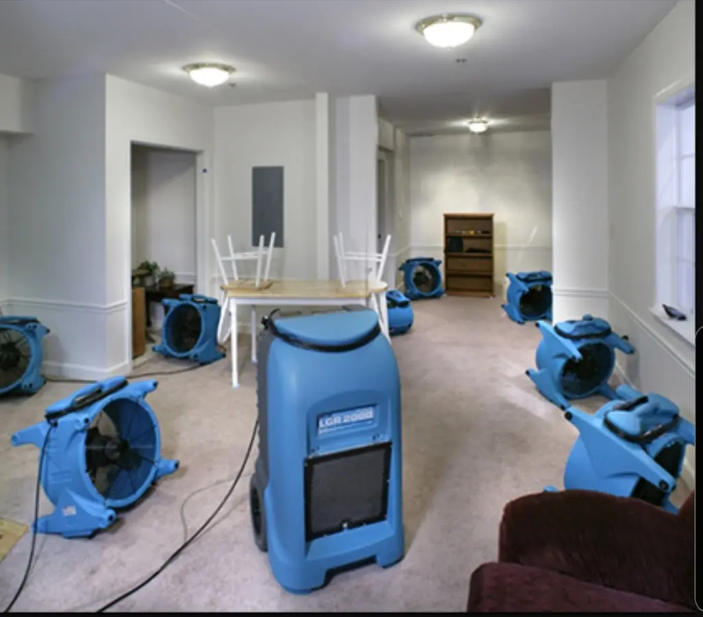 Air movers and dehumidifier setup for Water Damage Restoration in White Knoll